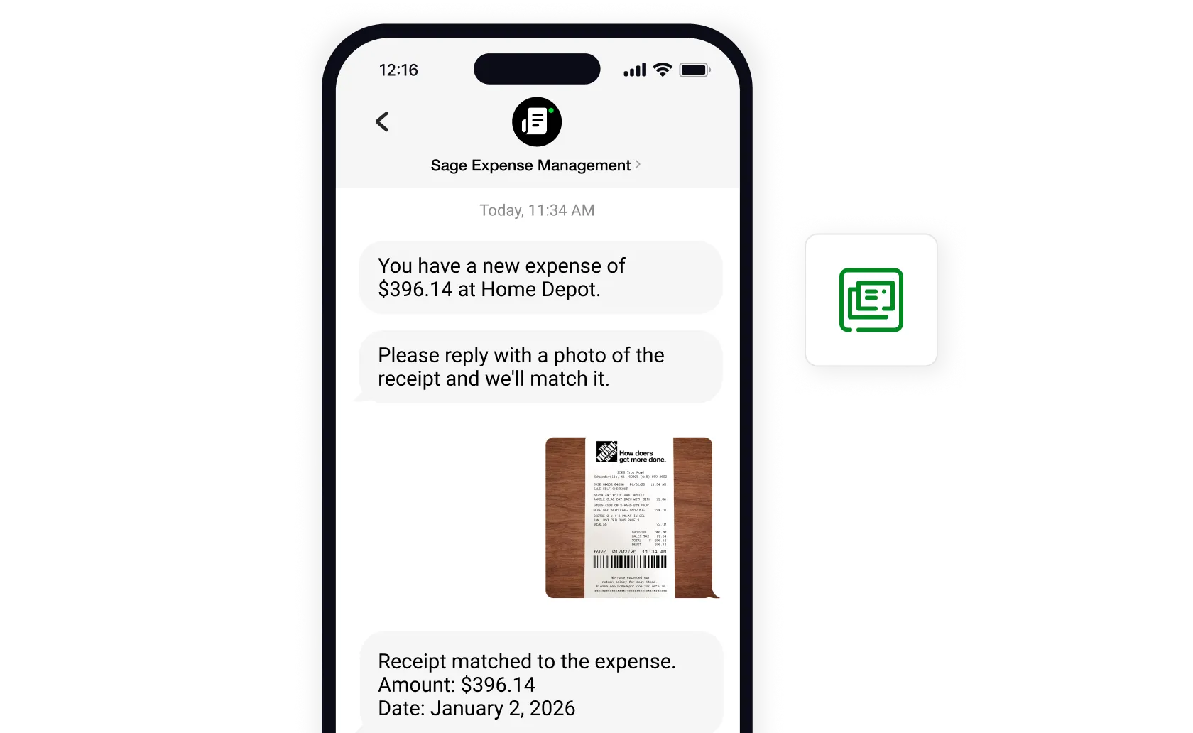 With Sage Expense Management, collect receipts from employees via text messages