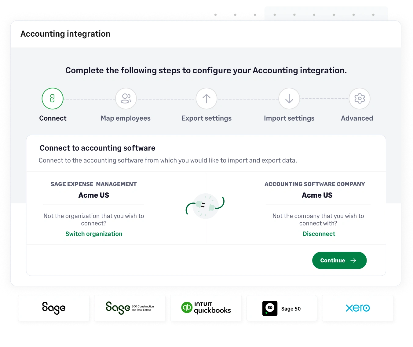 Fyle integrates with accounting software like QuickBooks, Sage Intacct, Xero and more.