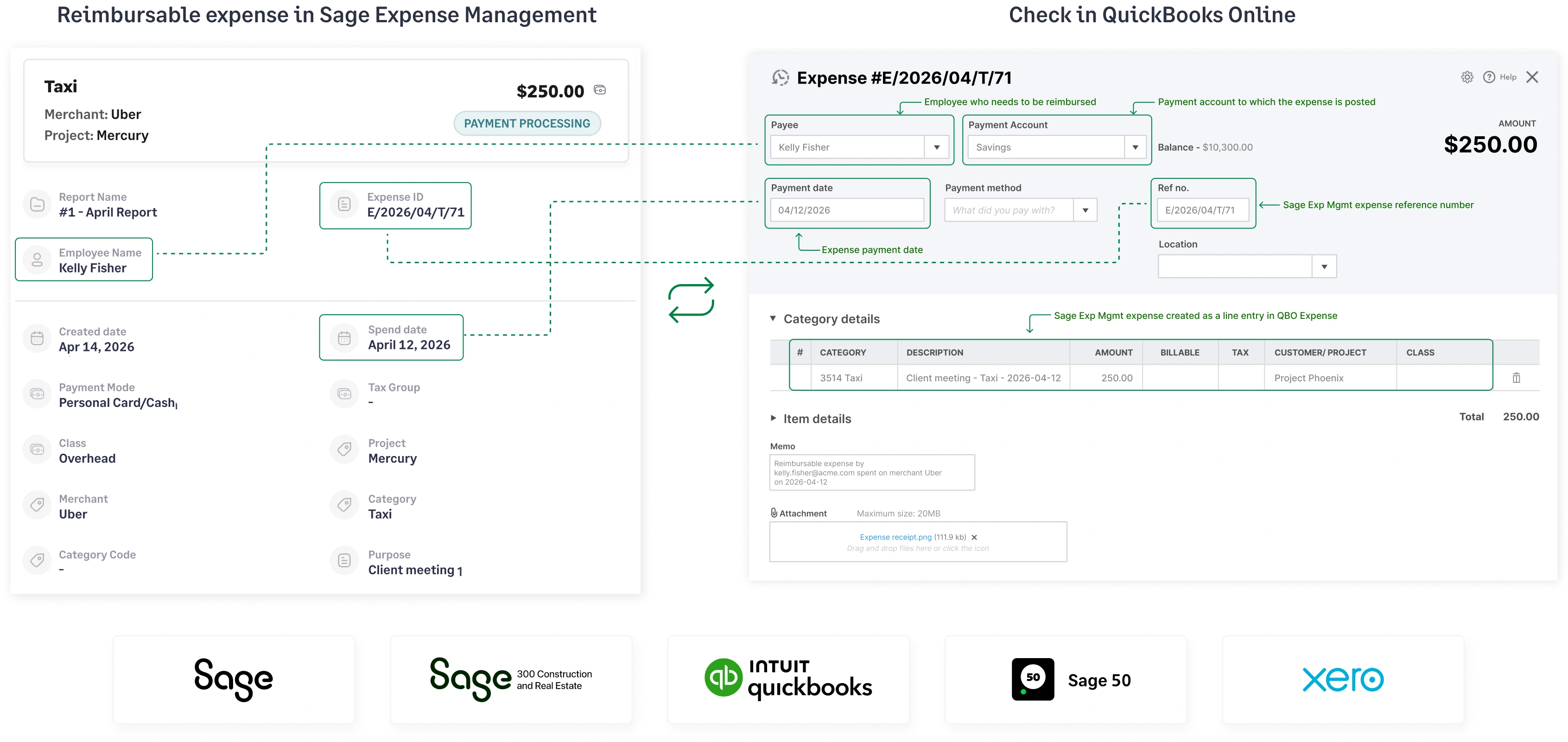 Fyle integrates with accounting software like QuickBooks, Sage Intacct, Xero and more.