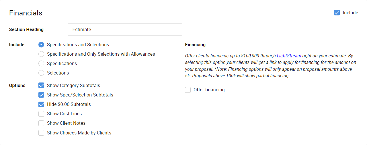 Image of Financials inclusions and options