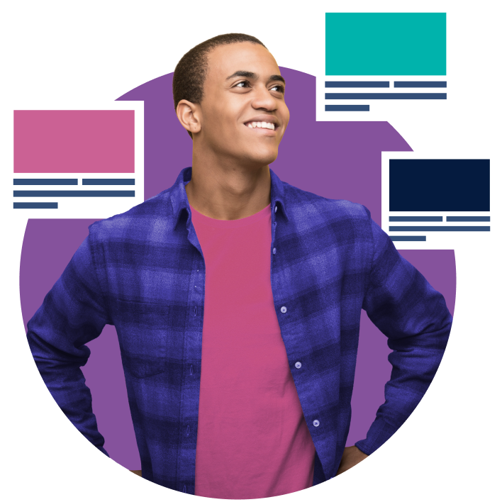 Man looking at news items