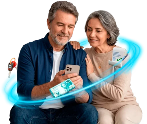 casal usando smartphone e contratando emprestimo online