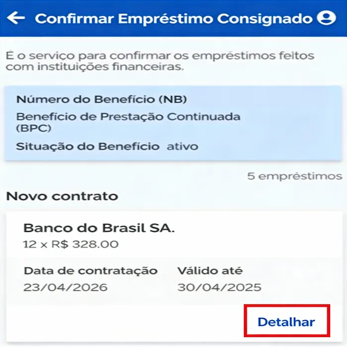 Lista de operações aguardando confirmação no Meu INSS