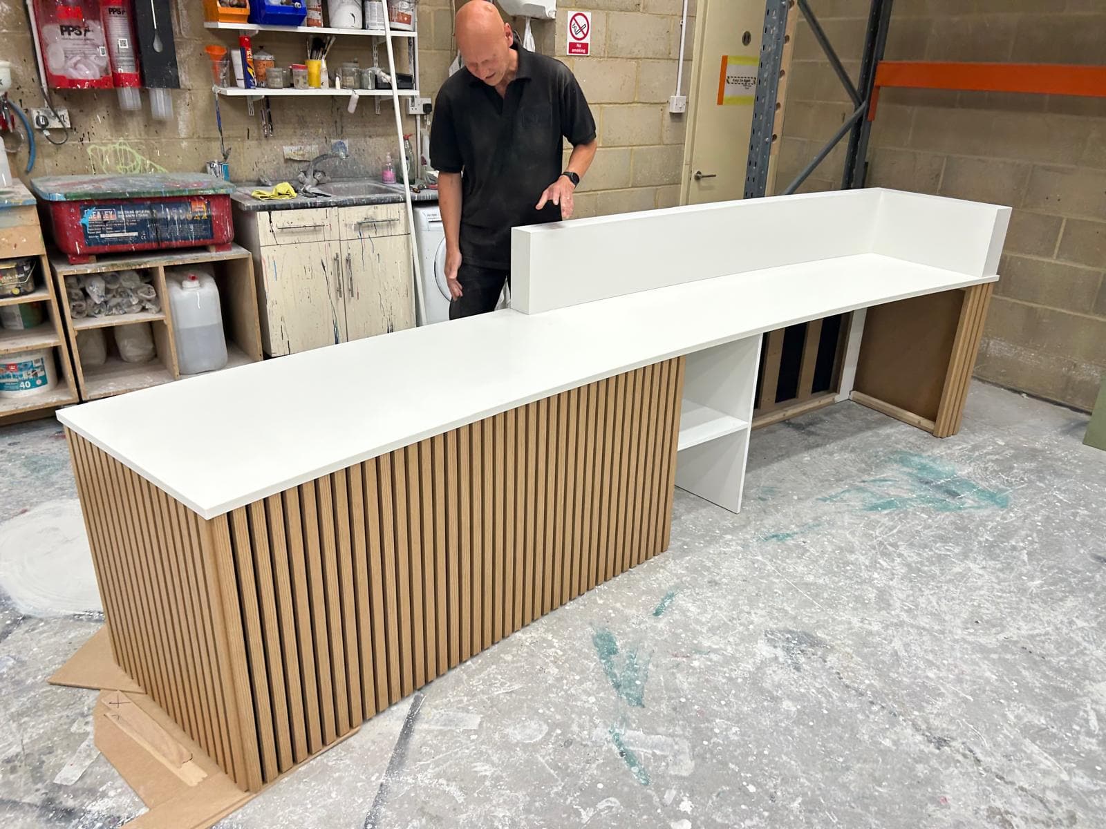 image of custom reception desk mid build