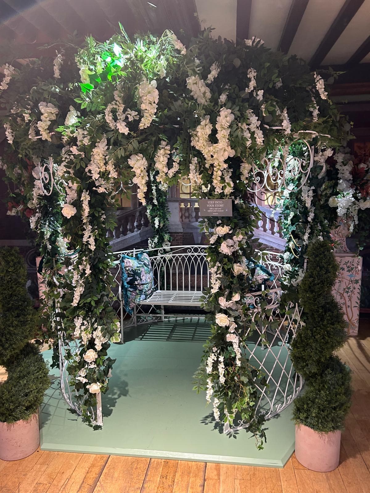 Image of custom Bridgerton Bench in Liberty's London 1