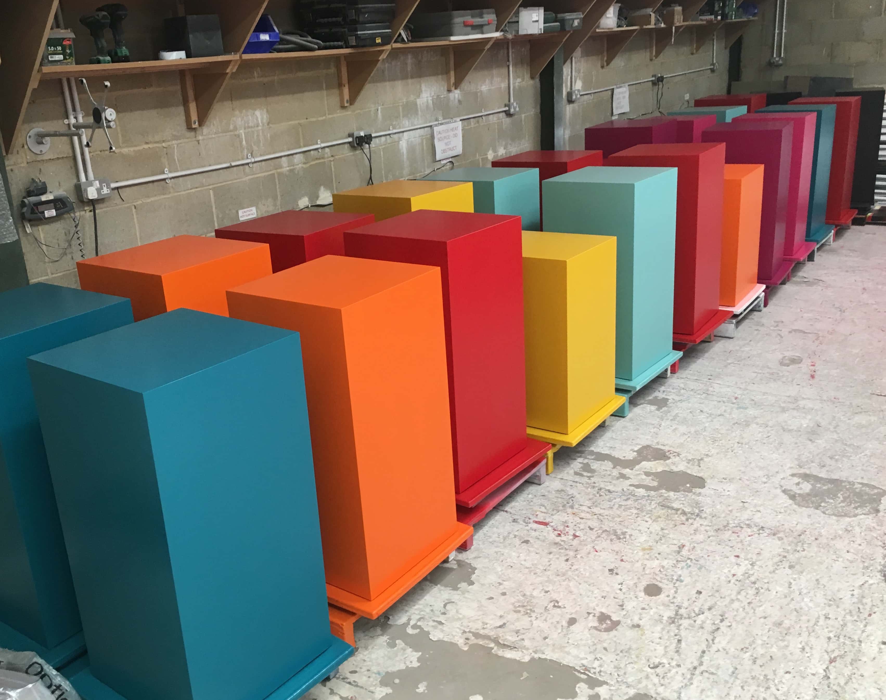 Multi coloured square plinths