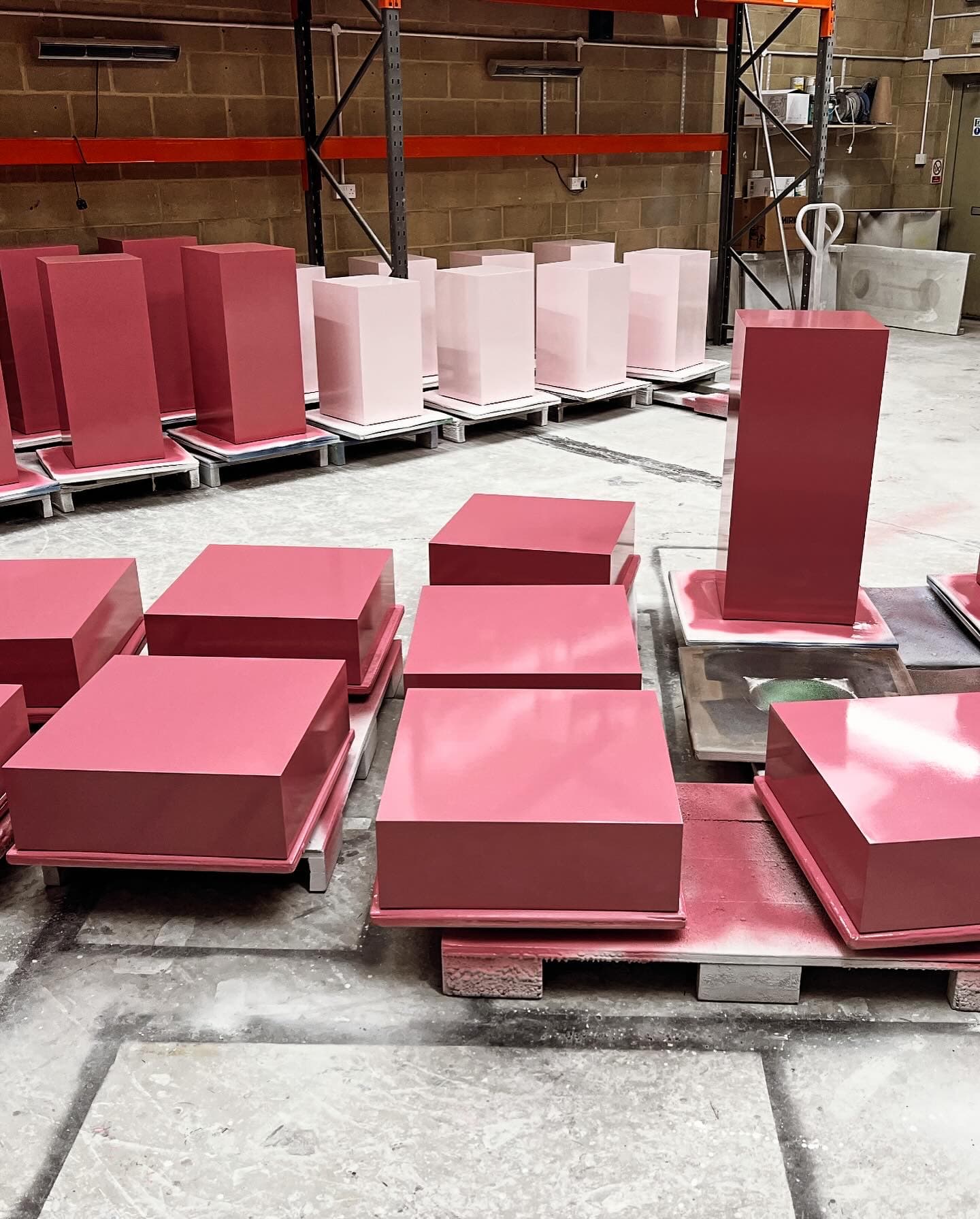 Pink square plinths