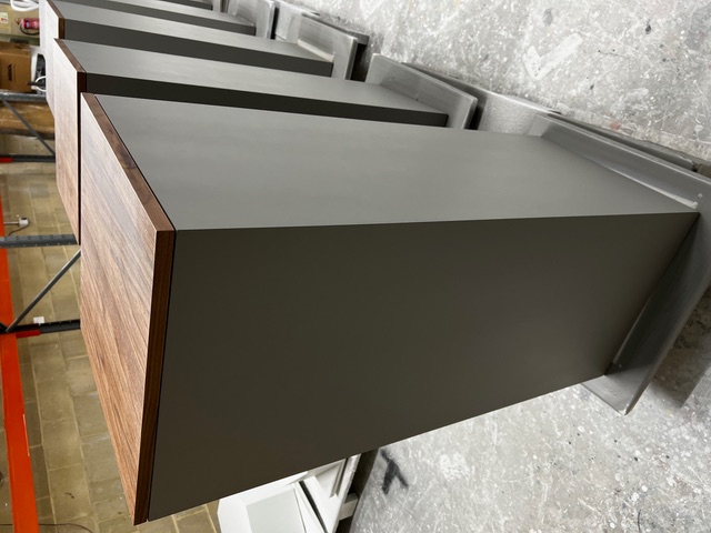 Grey and wood nesting plinths
