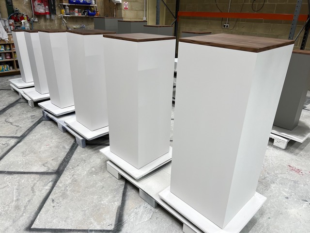 White and wood nesting plinths