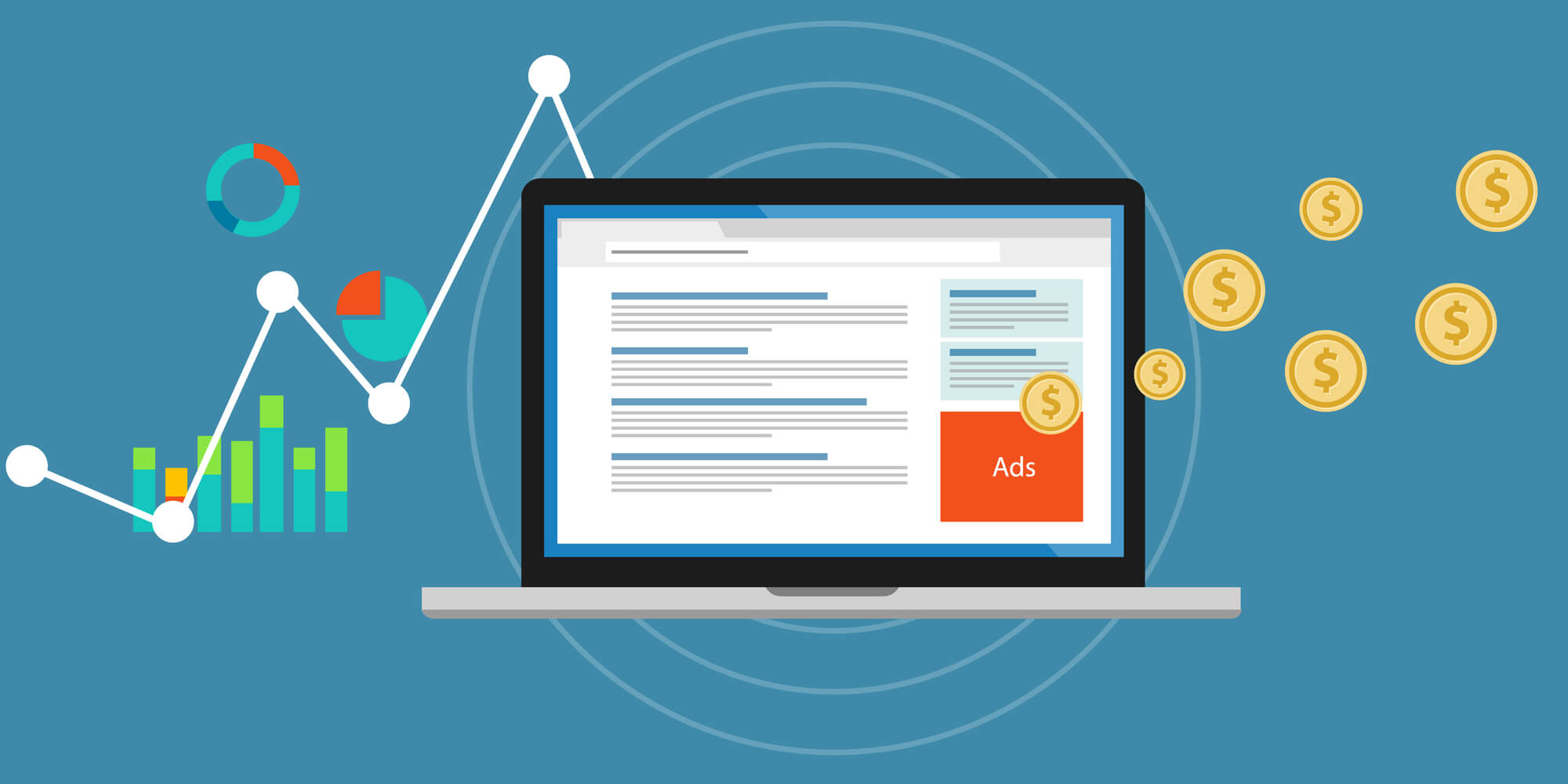 a vector showing the process of pay per click