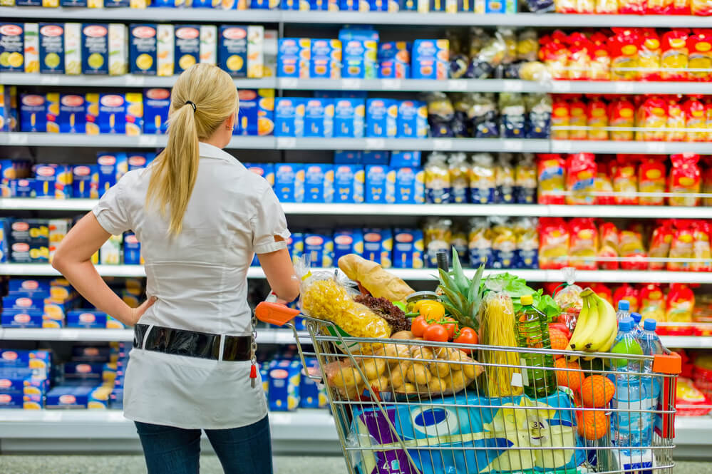 Customer choosing products and prices.