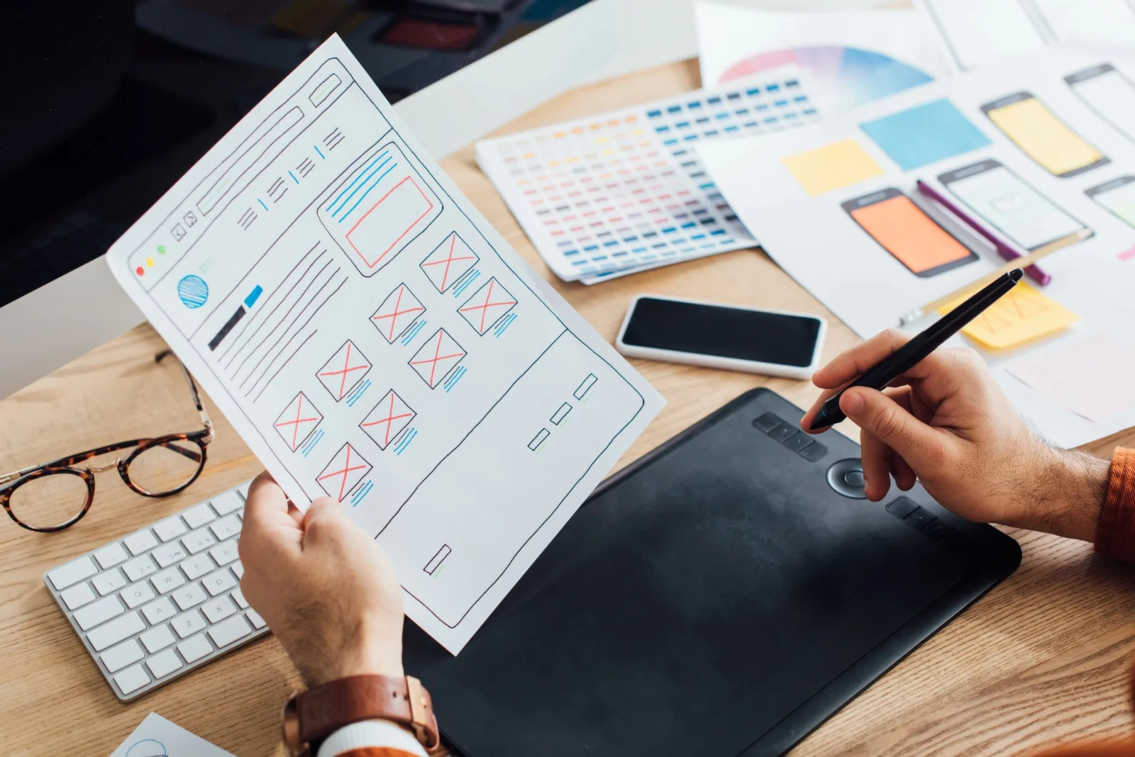 Web design company UX interface design process with website wireframe planning