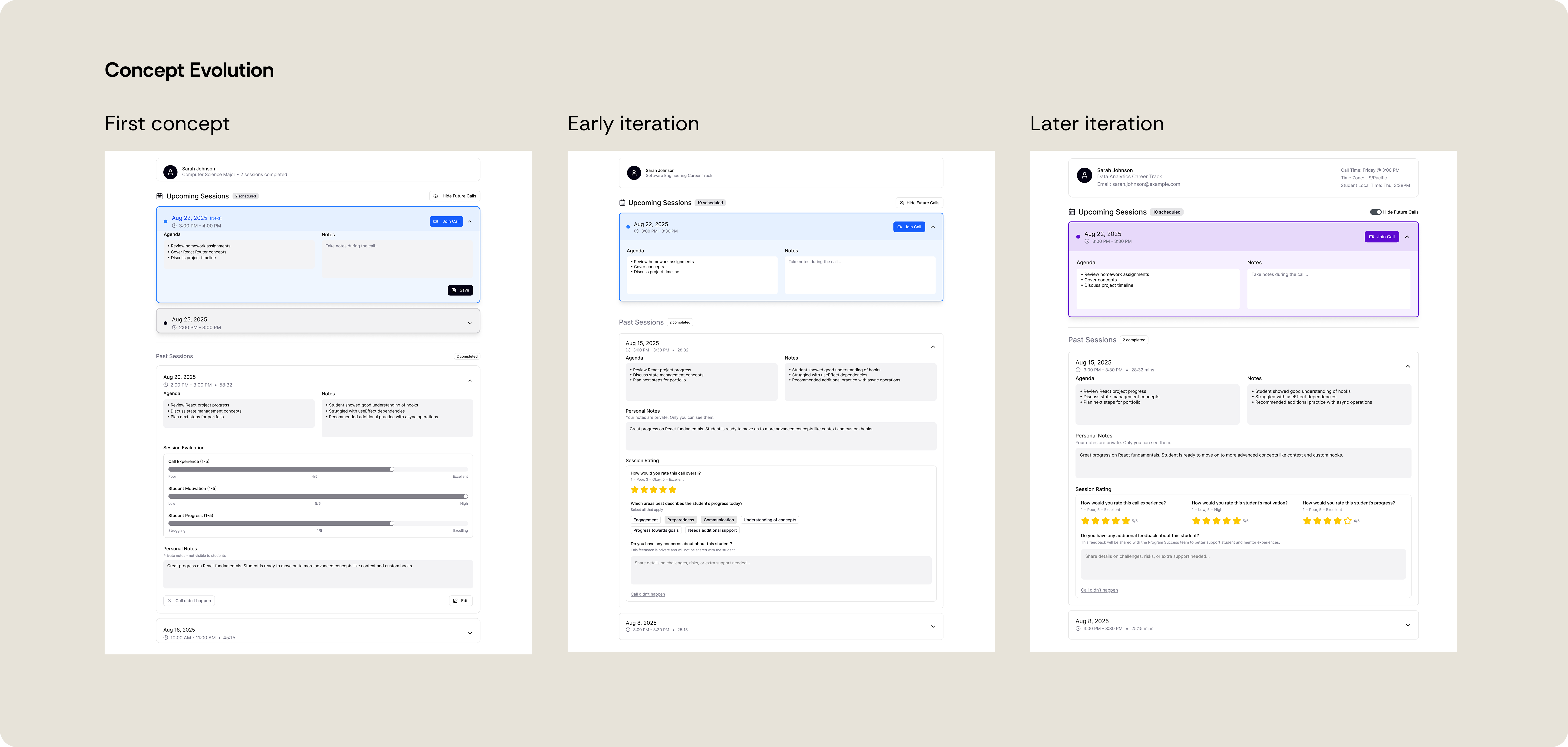 Evolution of concepts made in Figma Make