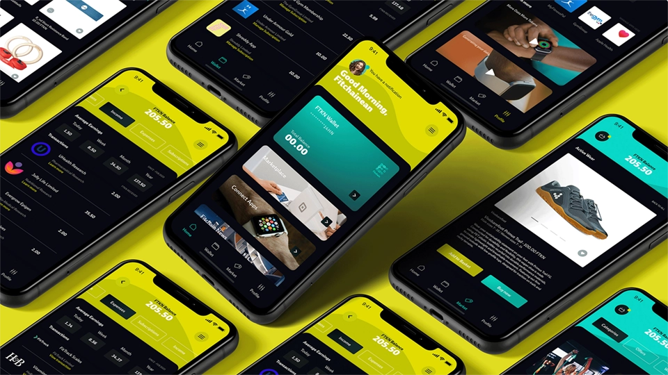 App screens of Fitchain app.