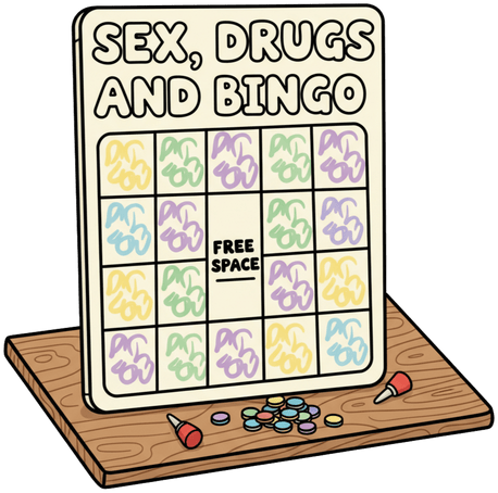 Illustration de la carte de jeu Nine Circles Sex Drugs and Bingo