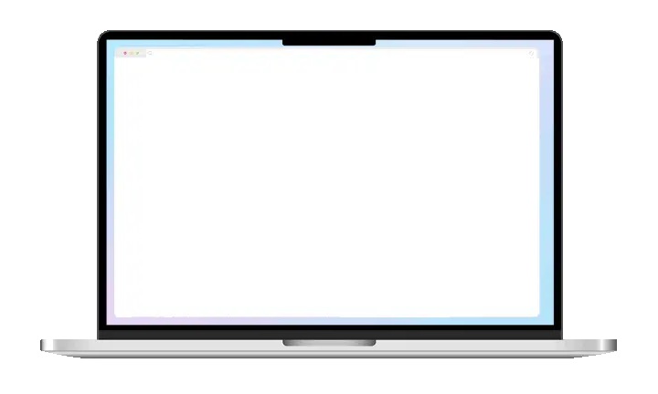 Open laptop with a blank white screen and black border on a white background.