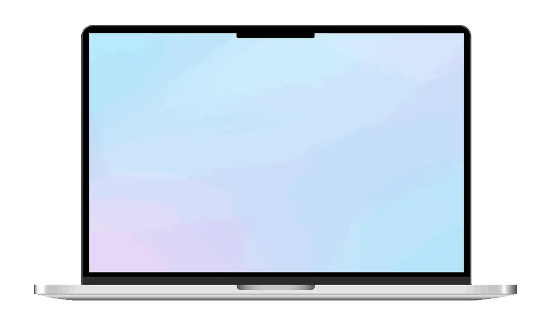 Silver laptop with a large blank screen featuring a subtle pastel gradient.
