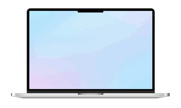 Open laptop with blank screen showing soft blue and purple gradient background.