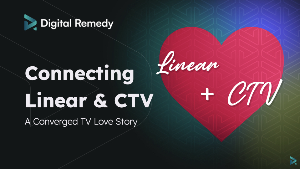 Digital Remedy slide titled Connecting Linear & CTV with a red heart and the words Linear + CTV inside.