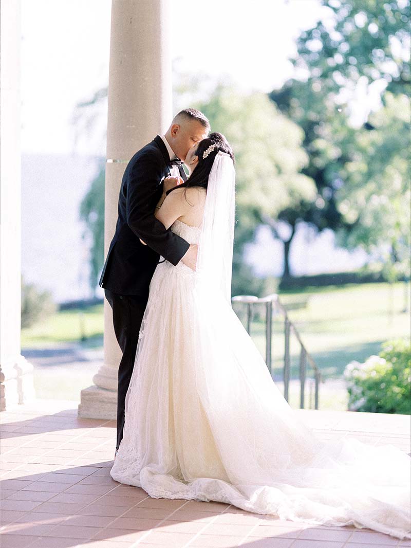 Wedding couple in a quiet embrace