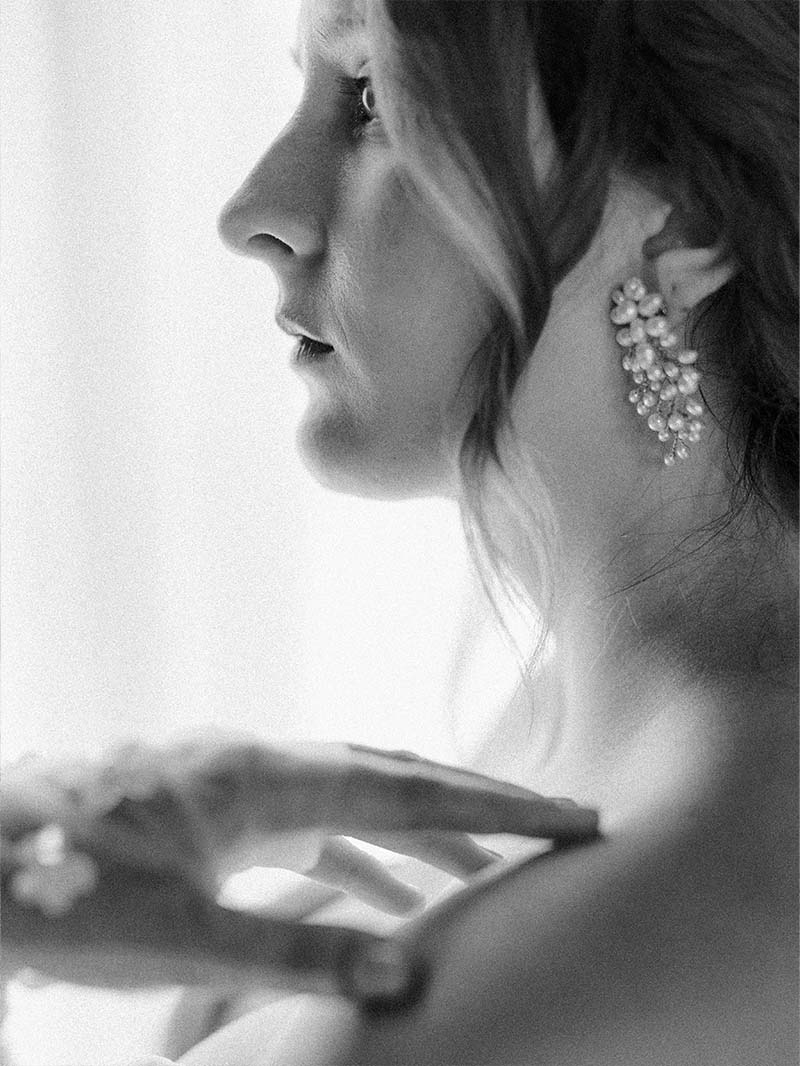 Black and white bridal detail