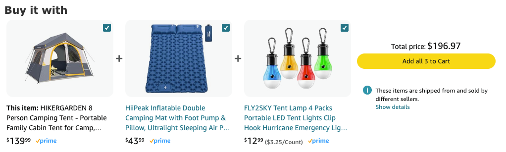 Screenshot of suggested items on Amazon