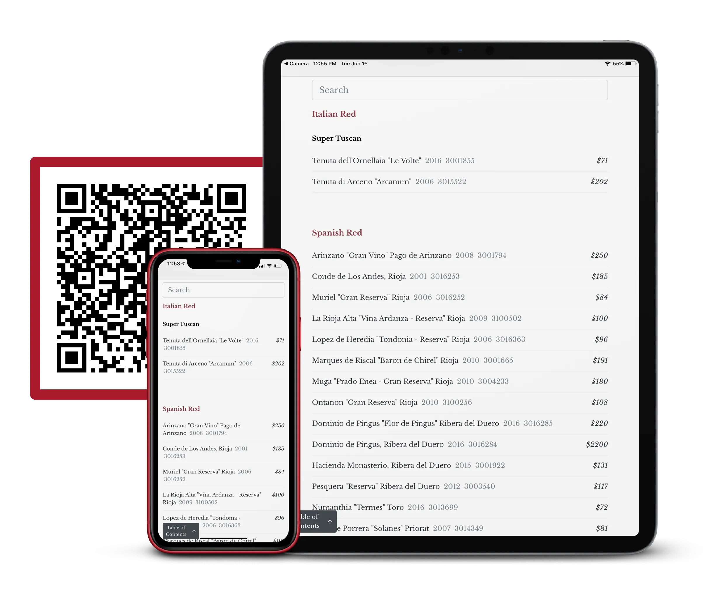 digital food and beverage menu
