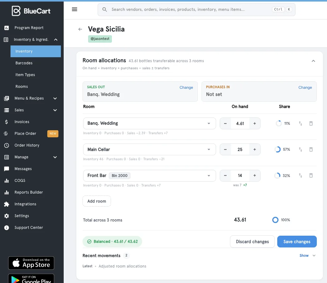 bar inventory purchase tracking