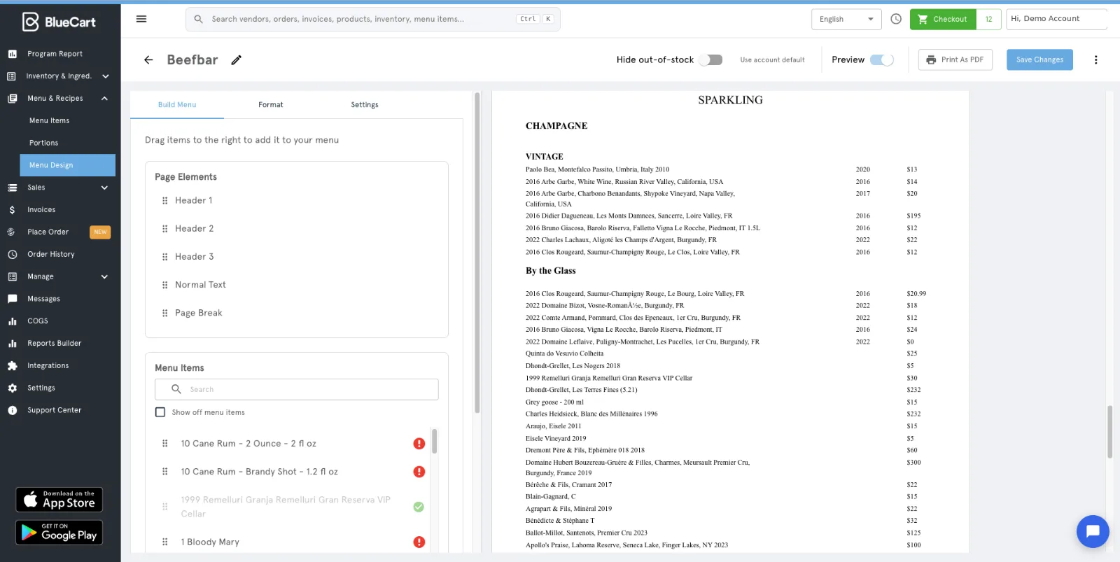 beverage inventory software uploads