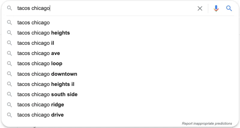 restaurant seo keywords example