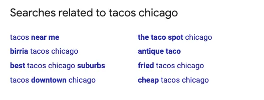 restaurant seo keywords another example