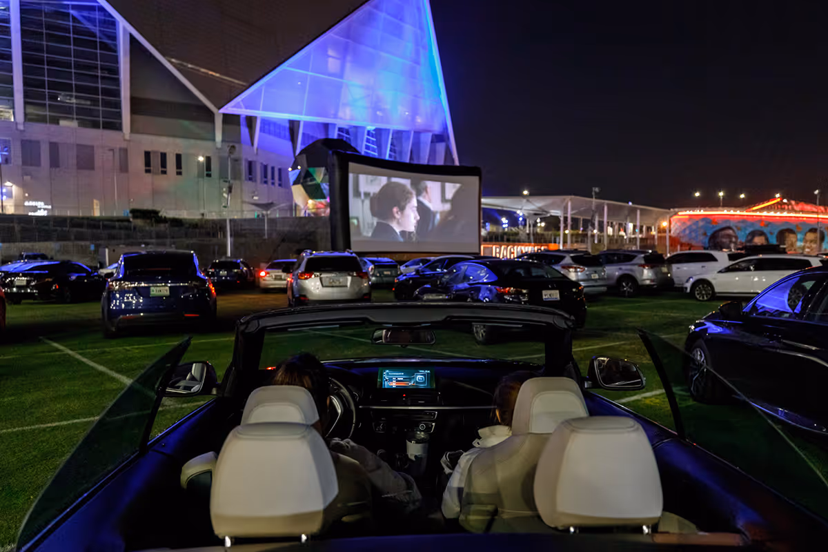 Photo of outdoor movie event at Home Depot Backyard