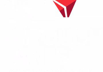 Delta Fly-Through Lanes logo in white and red