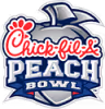 Chick FIl A Peach Bowl Logo in red, blue, and grey