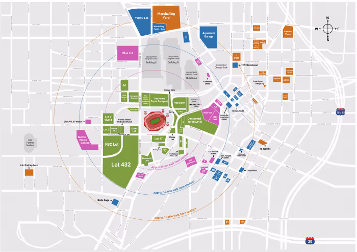 Map of parking areas at Mercedes-Benz Stadium