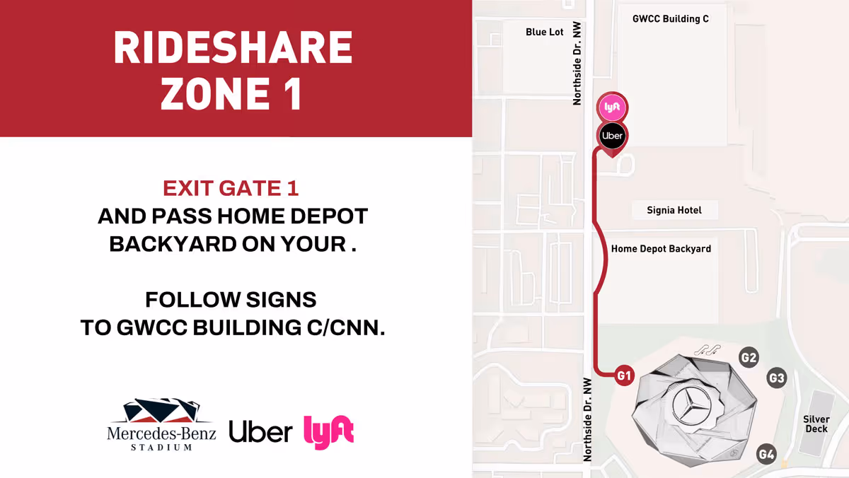 Rideshare graphic displaying Zone 1 outside of GWCC