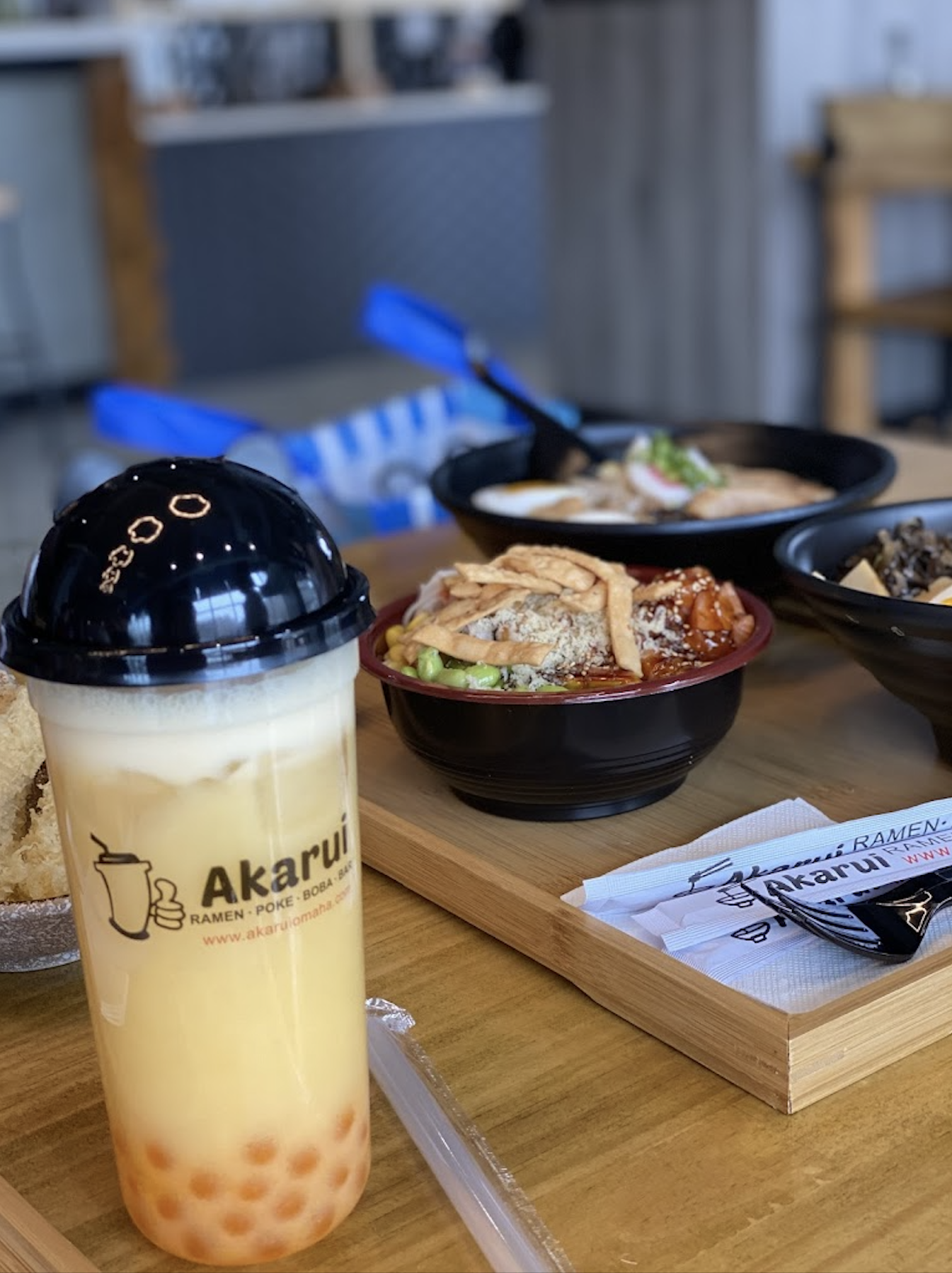 Akarui is Steps away from trendy, foodie obsessed #OldMarketOmaha. download        We offer authentic Japanese ramen, mouthwatering. appetizers such as gyoza (pan-fried dumplings), firecracker shrimp, karaage chicken, make your style of poke, palate invoking boba tea & a unique selection Of beers & wines.          o-4           You are going to fall in love instantly with our 4500 ft.² Our unique & futuristic space will have you taking selfies & food shots the  whole time you are in our gorgeous space! The Designer of our space was so intentional with the aesthetics that you will forget you’re in Omaha, Nebraska, till you Walk outside the door! We cant wait to see you, Akarui Omaha Staff!
