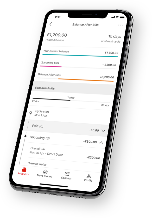 HSBC mobile app account dashboard