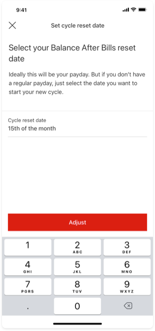 HSBC app Balance After Bills setup screen