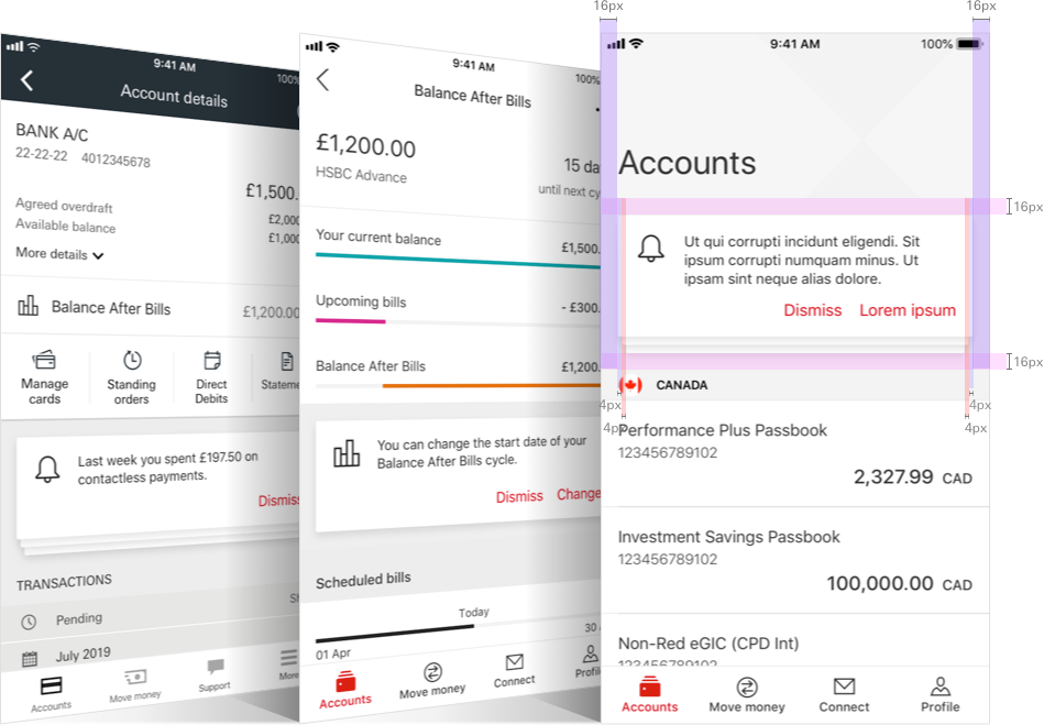 HSBC app insight messaging screens