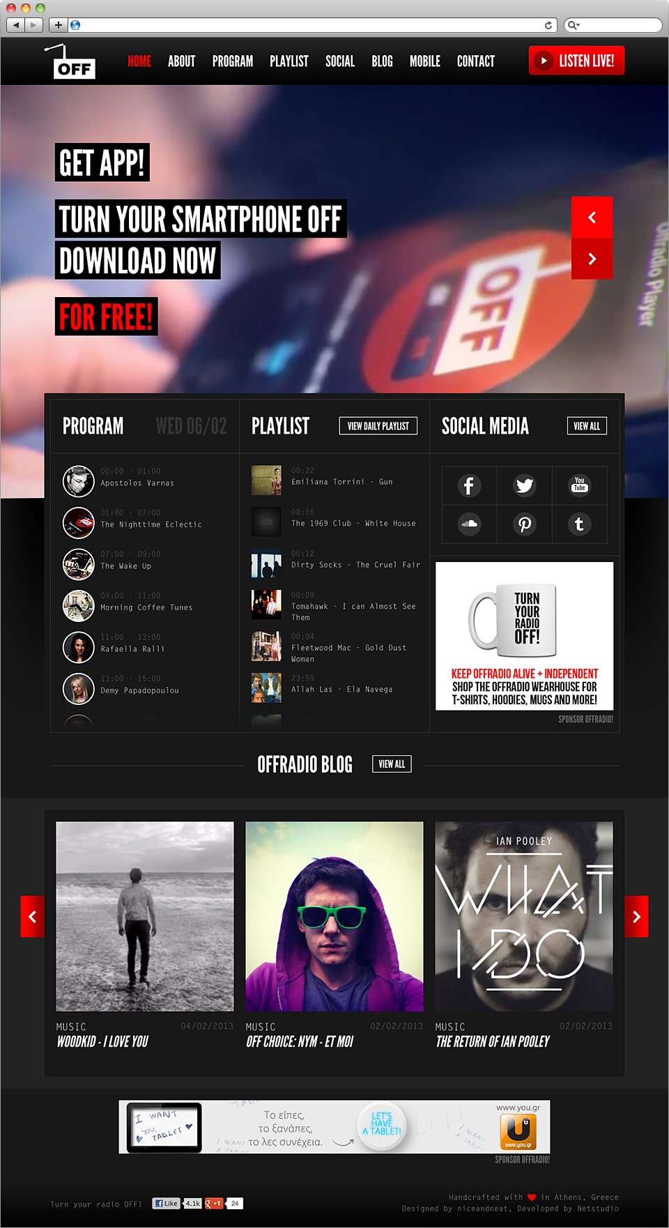Offradio desktop website player interface