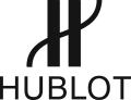 Hublot brand name in stylized capital letters on black background.