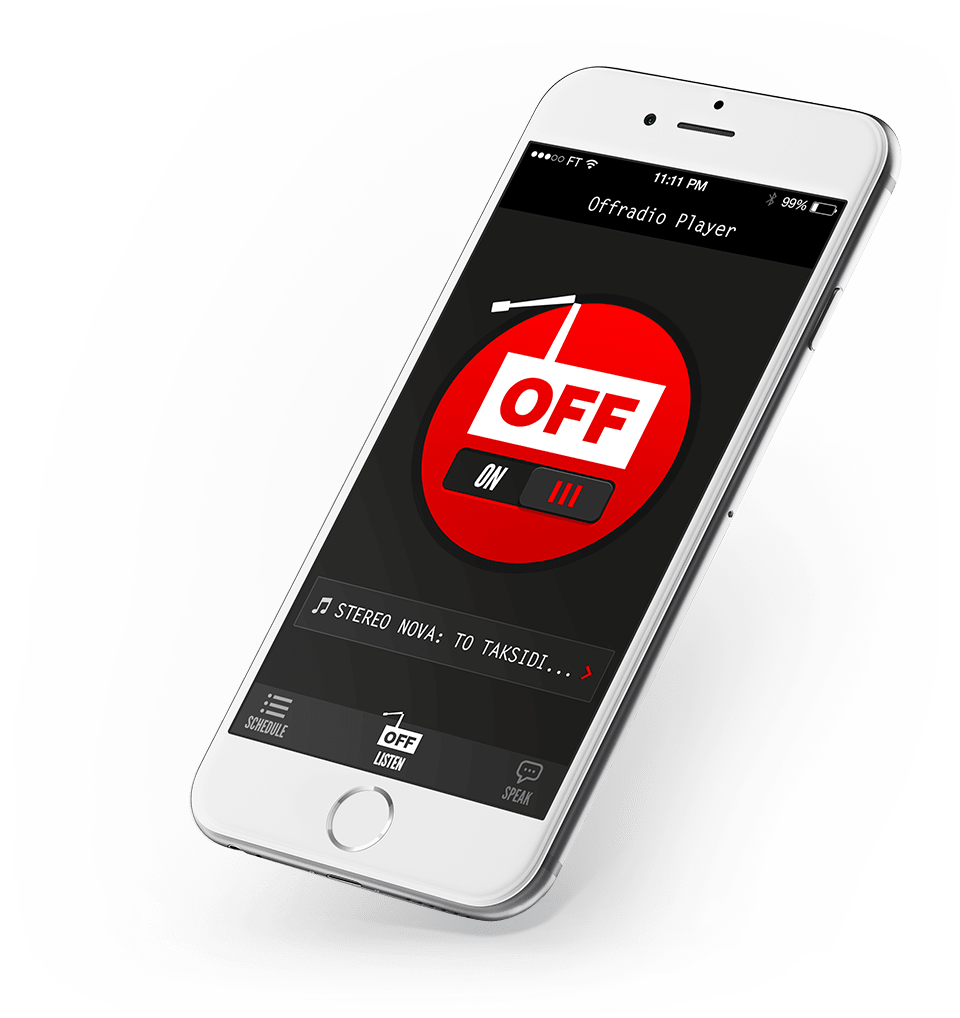 Offradio mobile app launch screen with the OFF logo