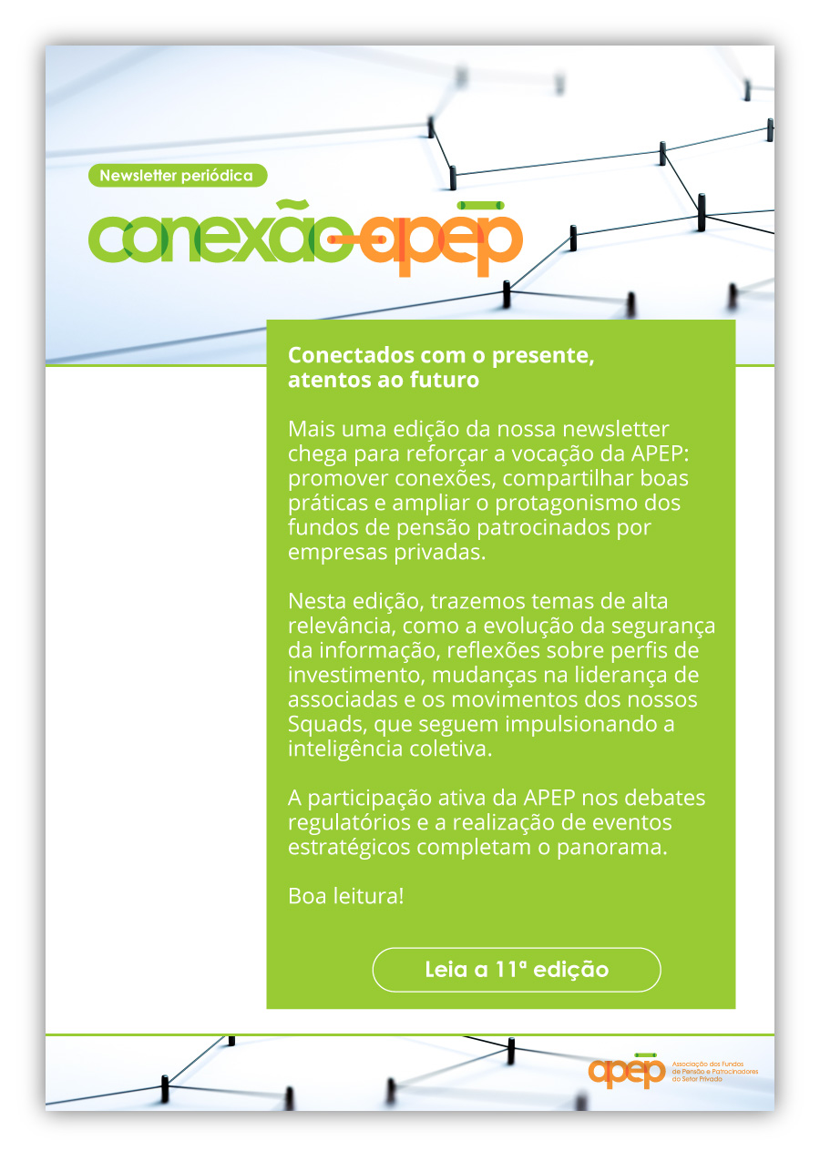 Logotipo da "Conexão APEP" sobre uma imagem com pinos conectados por linhas