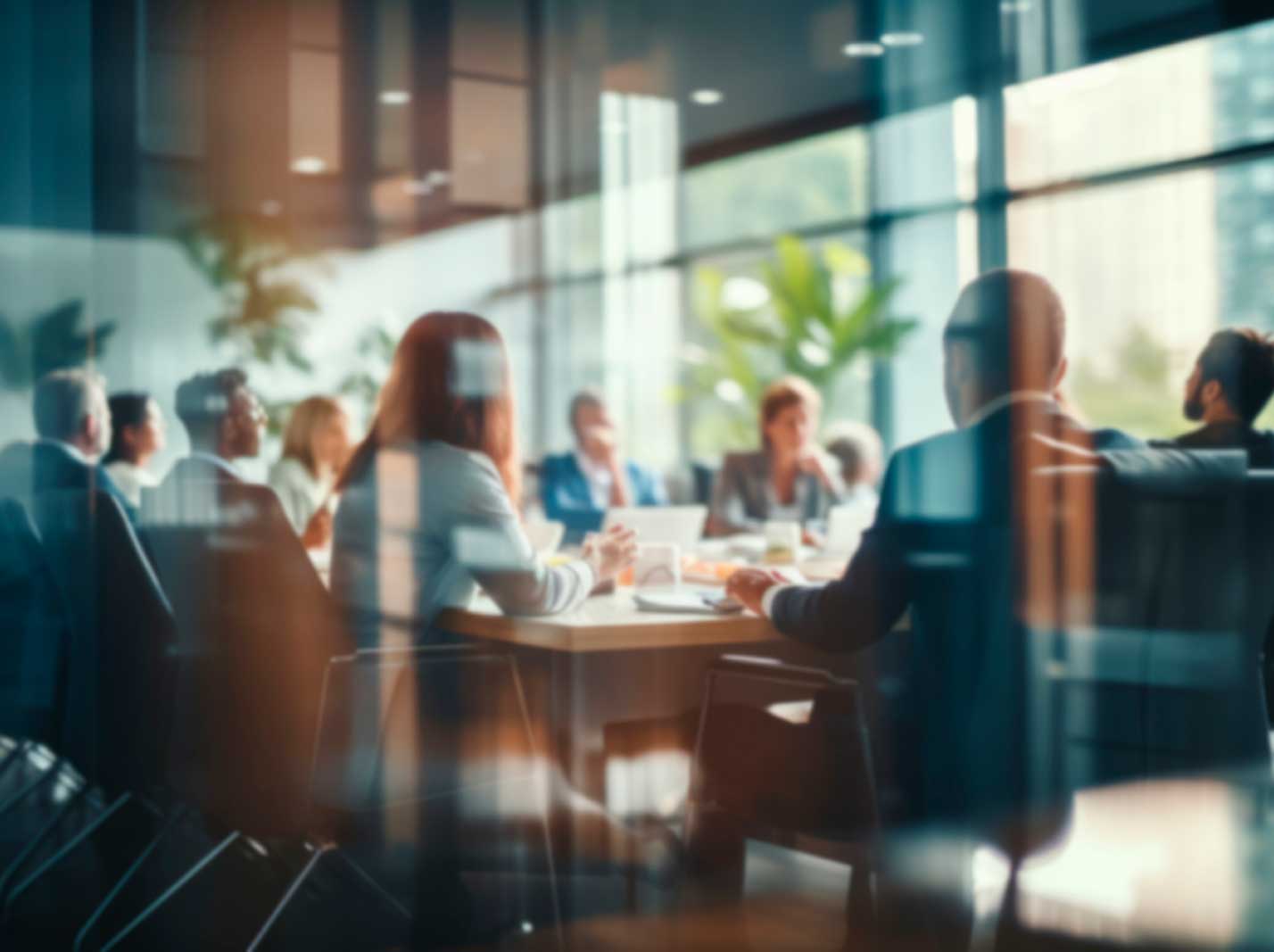 pessoas sentadas ao redor de uma mesa em uma sala de reunião