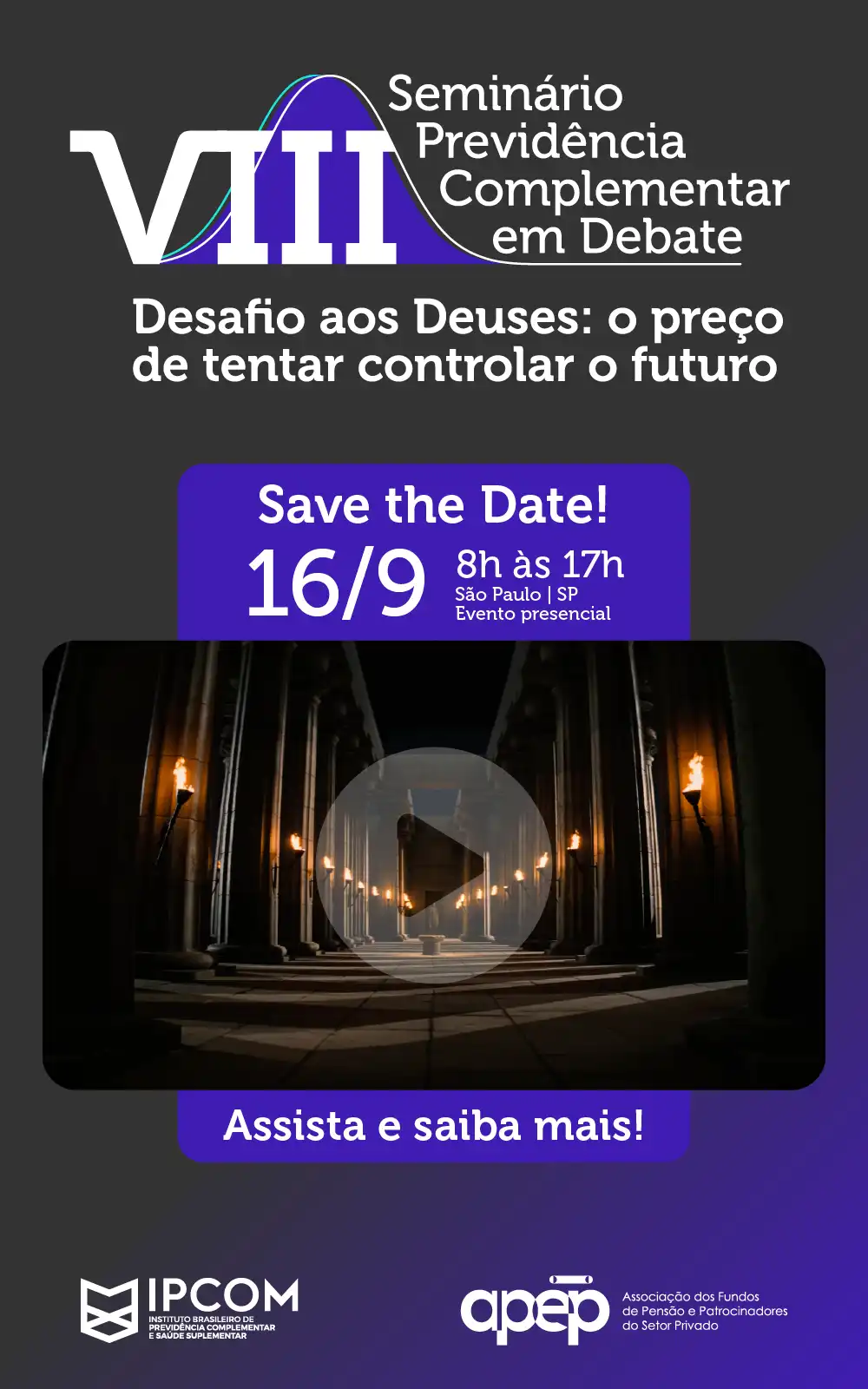 pôster de anúncio do "5º Seminário dos Fundos de Pensão e Patrocinadores Privados", destacando a data, horário e local
