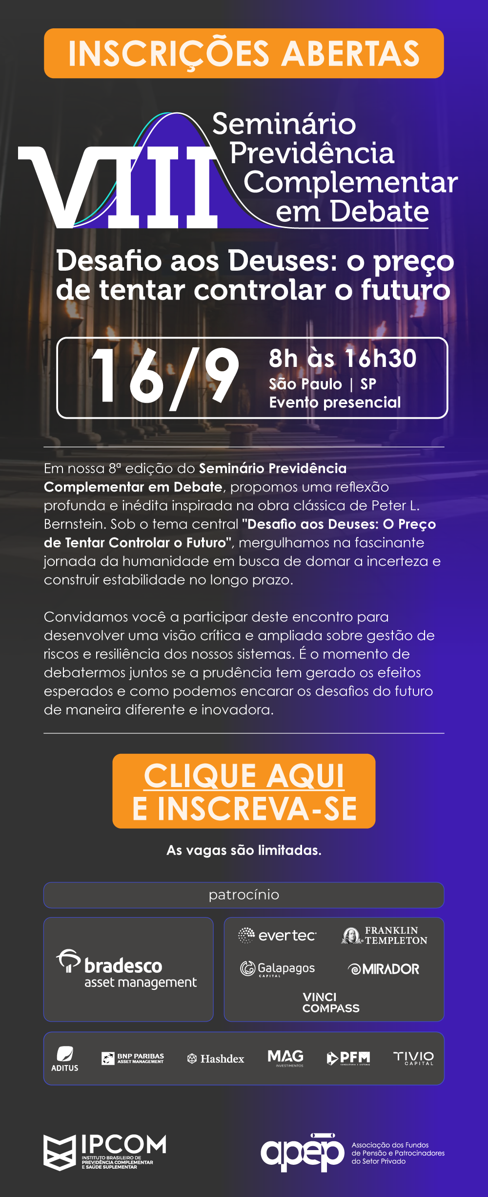 Montagem fotográfica com informações sobre o evento e logos dos patrocinadores e apoiadores.