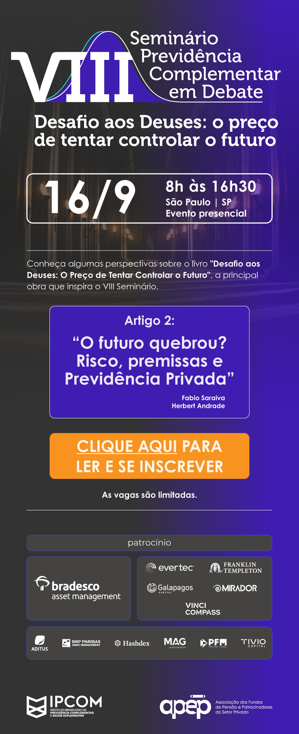 Montagem fotográfica com informações sobre o evento e logos dos patrocinadores e apoiadores.