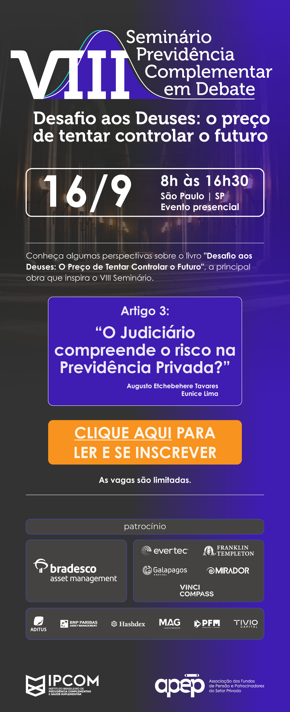 Montagem fotográfica com informações sobre o evento e logos dos patrocinadores e apoiadores.