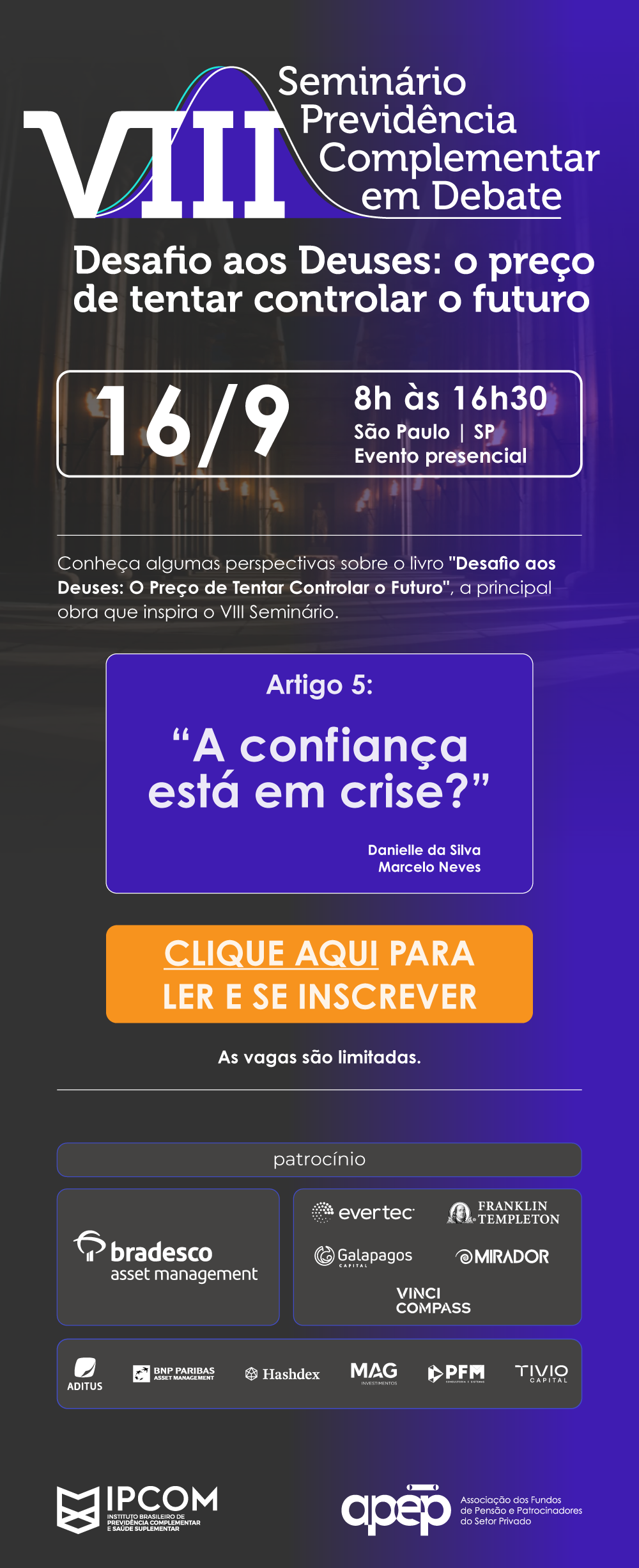 Montagem fotográfica com informações sobre o evento e logos dos patrocinadores e apoiadores.